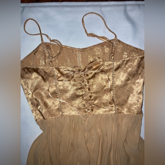 Vintage Victoria’s Secret Lace-up Corset Silky Satin Gold Gown - Picture 9 of 13